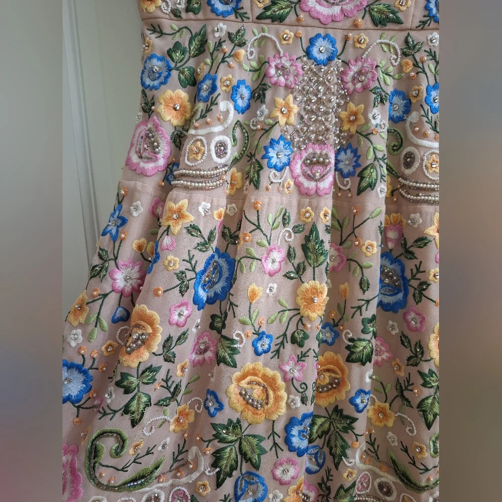 Needle & Thread fully beaded embroidered floral sleeveless shift mini dress 2 - Picture 7 of 13